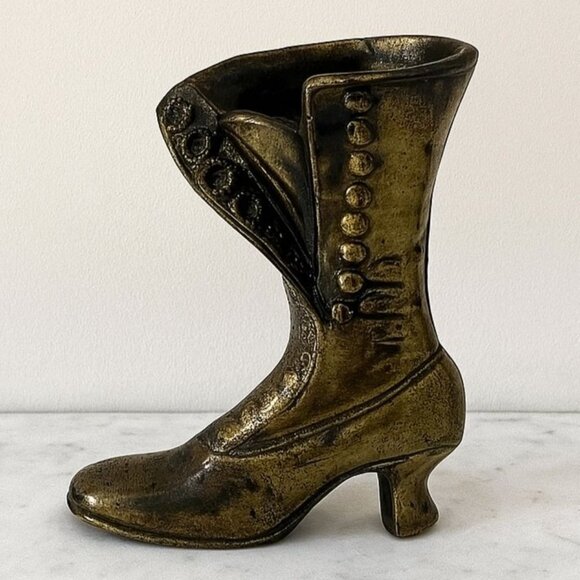 Vintage Brass Victorian Boot Shoe Planter Vase Steampunk Decor Vase Antique - Picture 1 of 10
